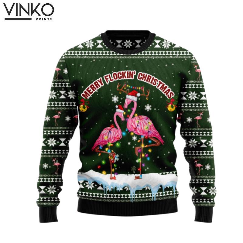 Flamingo Merry Flockin' Christmas Ugly Christmas Sweater