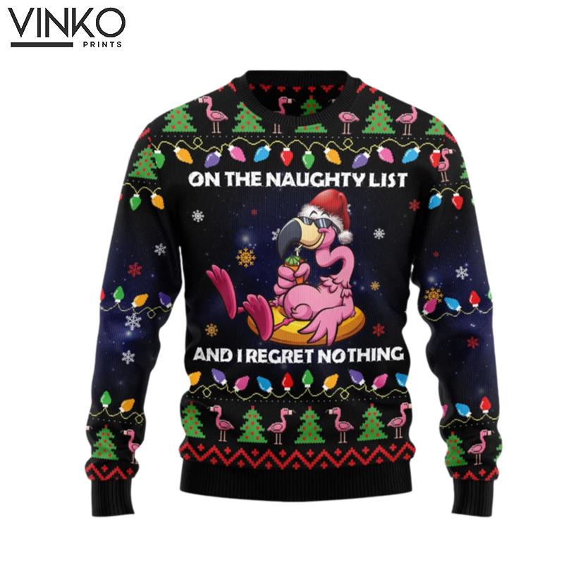 Flamingo On The Naughty List couples matching friends Ugly Christmas Sweater