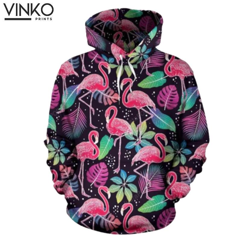 Flamingo Tropical Leaves Neon Hoodie