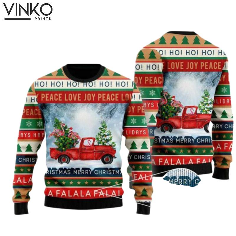 Flamingo With Red Truck Christmas Holiday Ugly Christmas Sweater