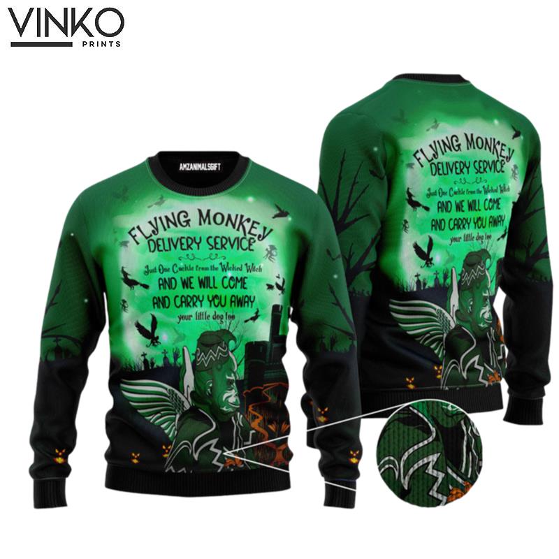 Flying Monkey Halloween Witchcraft Flying Monkey Green Perfect Gift For Witchcraft Lovers Friends Family Ugly Christmas Sweater