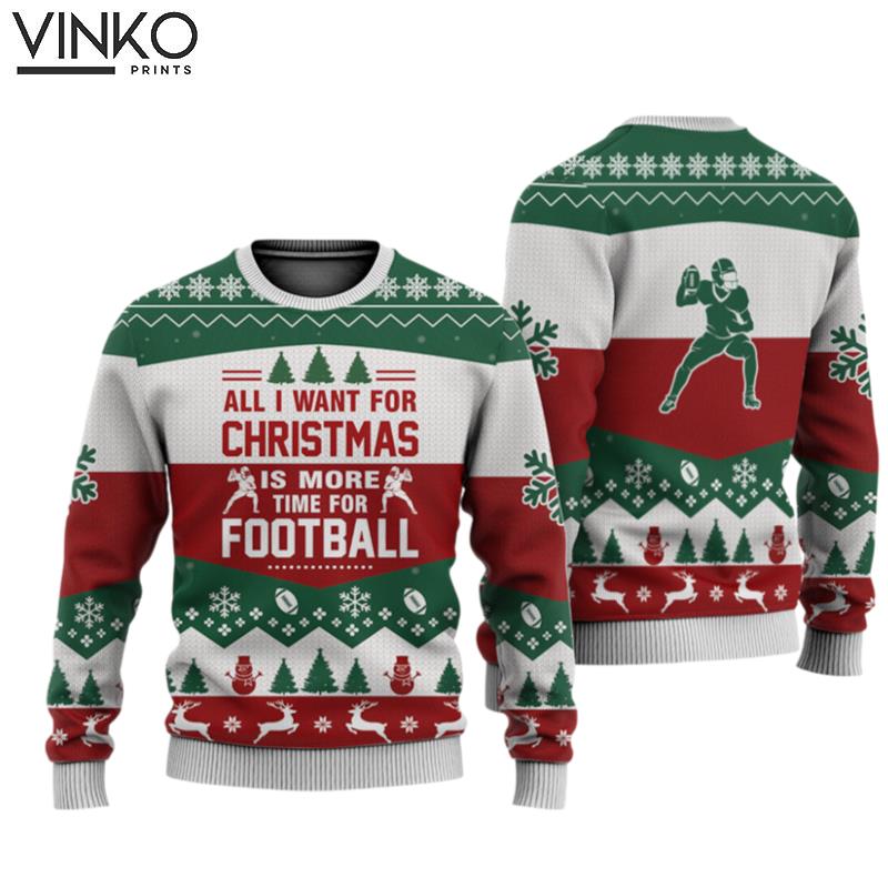 Football All I Want For Christmas Knitted Print Noel Christmas Signature Ugly Christmas Sweater