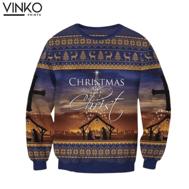 For Christian God Jesus Lover Jesus Save My Life Christmas Begins With Christ Ugly Christmas Sweater