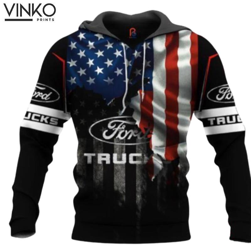 Ford Trucks Logo Usa Flag Hoodie