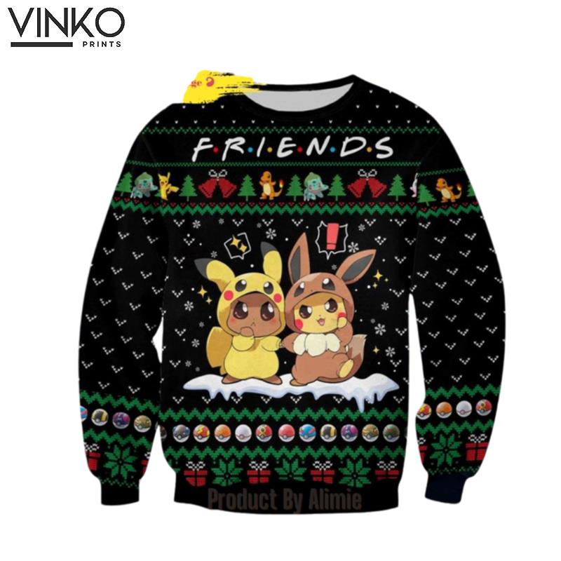 Friends Pikachu And Eevee Funny Gift Ugly Christmas Sweater