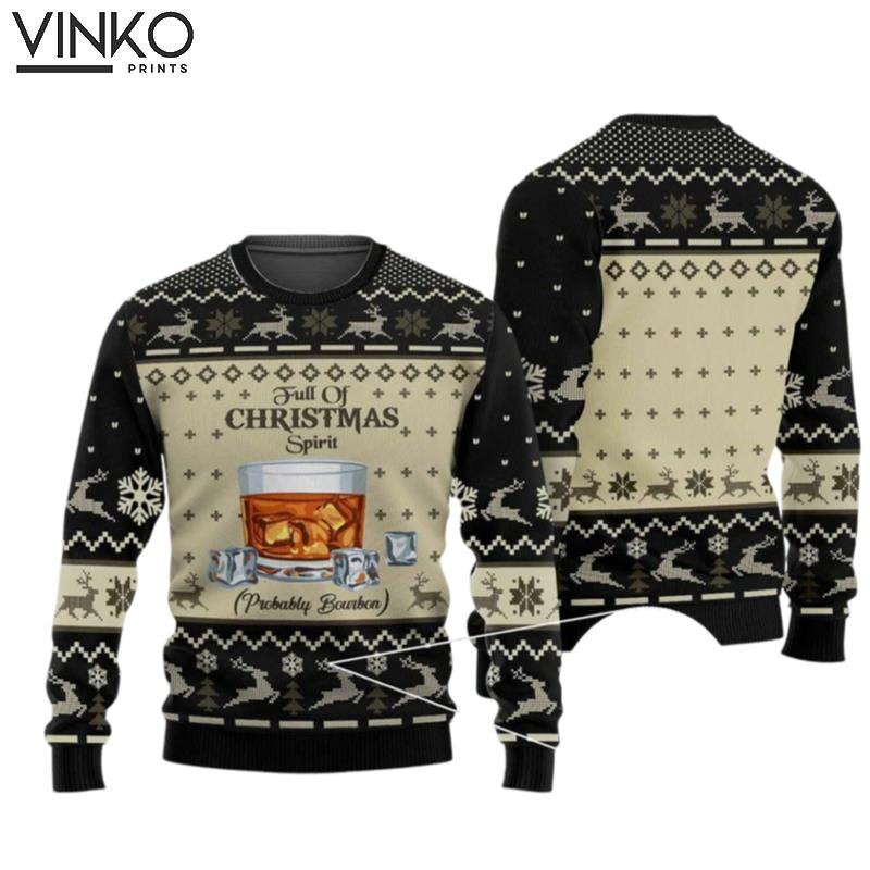 Full Of Christmas Spirit Wine Lovers Black Ugly Christmas Sweater