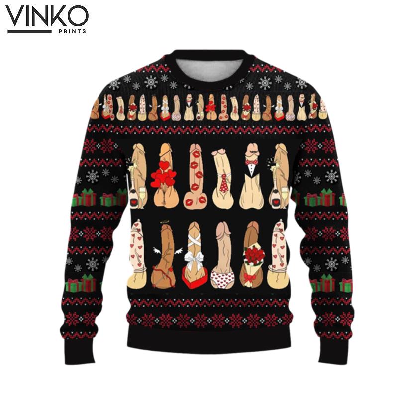 Fun Cocks Print Funny Idea Ugly Christmas Sweater