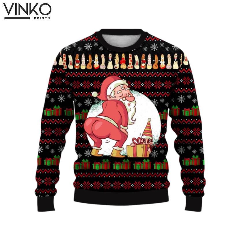 Fun Santa And Cocks Printed Funny Idea Ugly Christmas Sweater