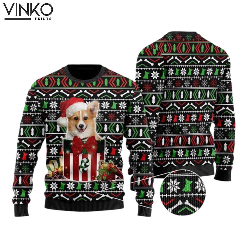 Funny Corgi In The Gift Box Pet Lover Ugly Christmas Sweater