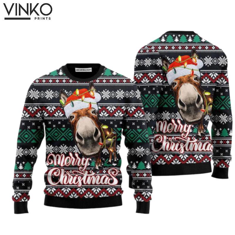 Funny Donkey Merry Perfect Outfit For Christmas New Year Autumn Winter Ugly Christmas Sweater