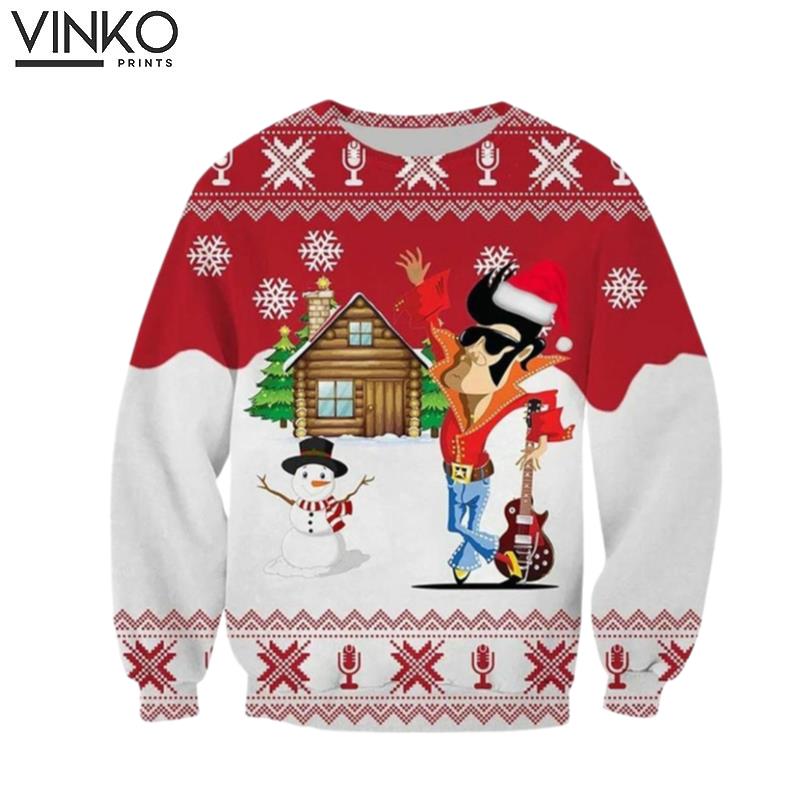 Funny Elvis Presley Guitar King of Rock Ugly Christmas Sweater