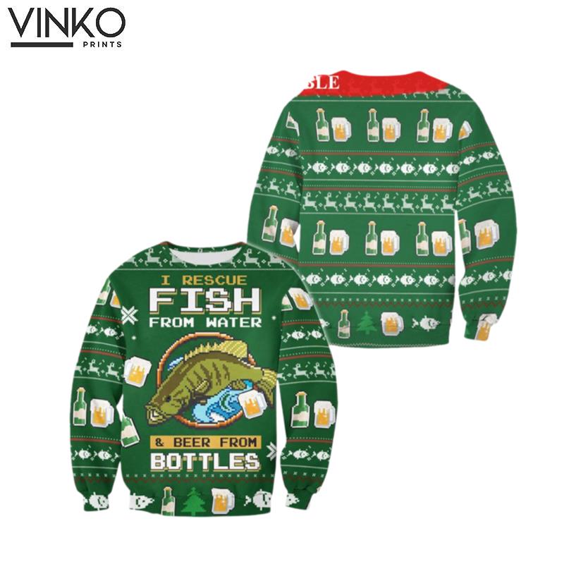 Funny Fish And Beer Christmas 3D Ugly Christmas Sweater