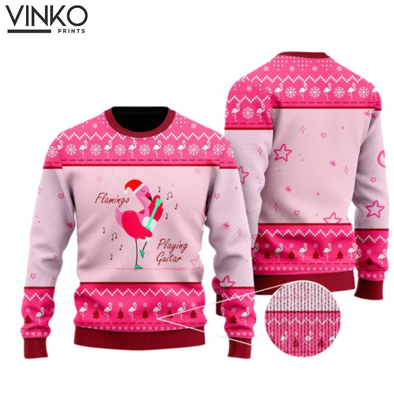 Funny Flamingo Playing Guitar Christmas Ugly Christmas Sweater