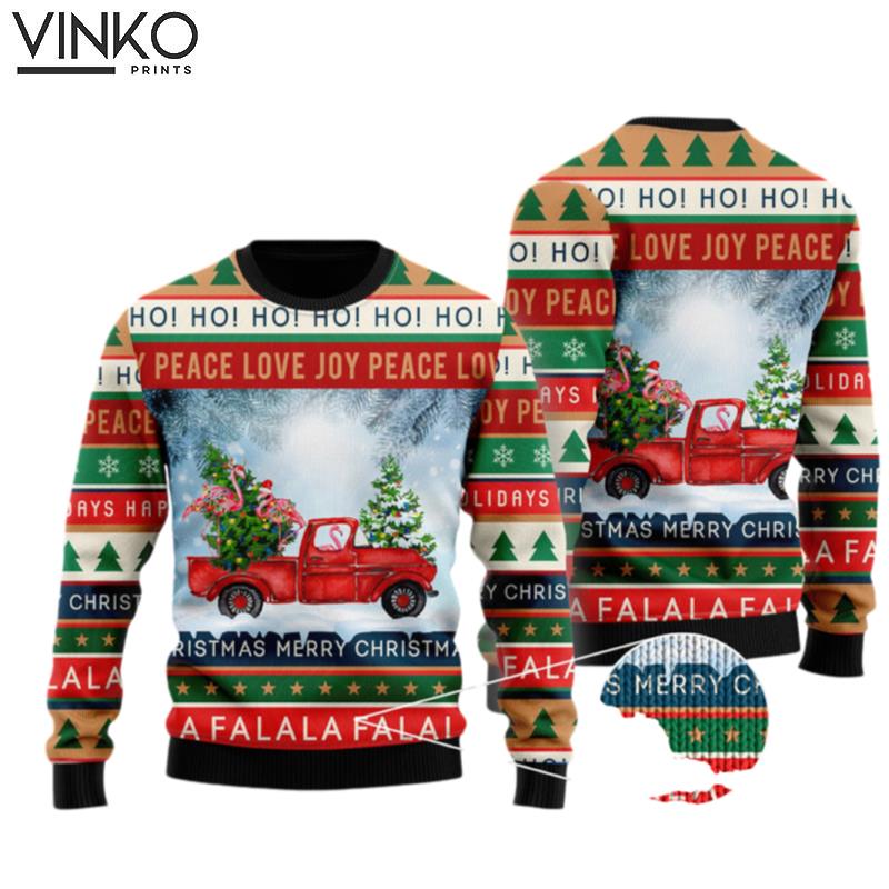 Funny Flamingo With Red Truck Ugly Christmas Sweater