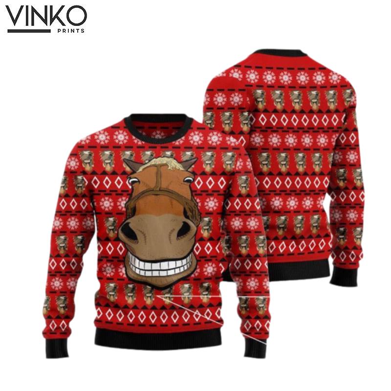 Funny Horse Face Perfect Outfit For Christmas Winter New Year Of Horse Lovers Ugly Christmas Sweater