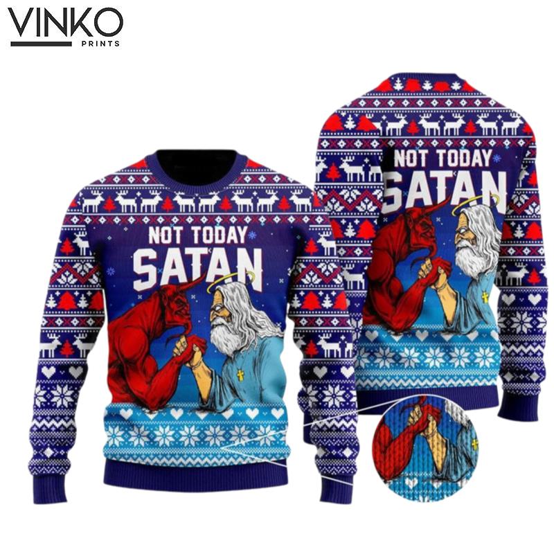 Funny Jesus Not Today Satan Gifts For Christians Ugly Christmas Sweater