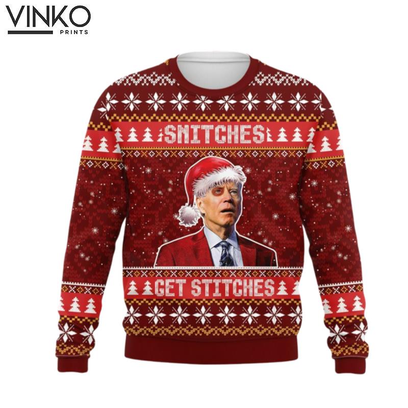 Funny Joe Bbiden Snitches Get Stitches Xmas Ugly Christmas Sweater