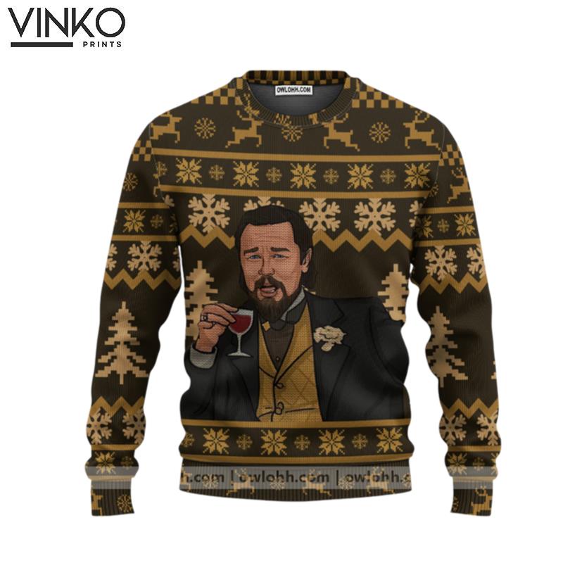 Funny Leo Meme Woolen For Holiday Leonardo Ugly Christmas Sweater