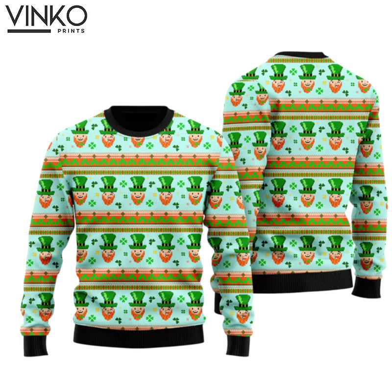 Funny Leprechauns Patricks Pattern Ugly Christmas Sweater