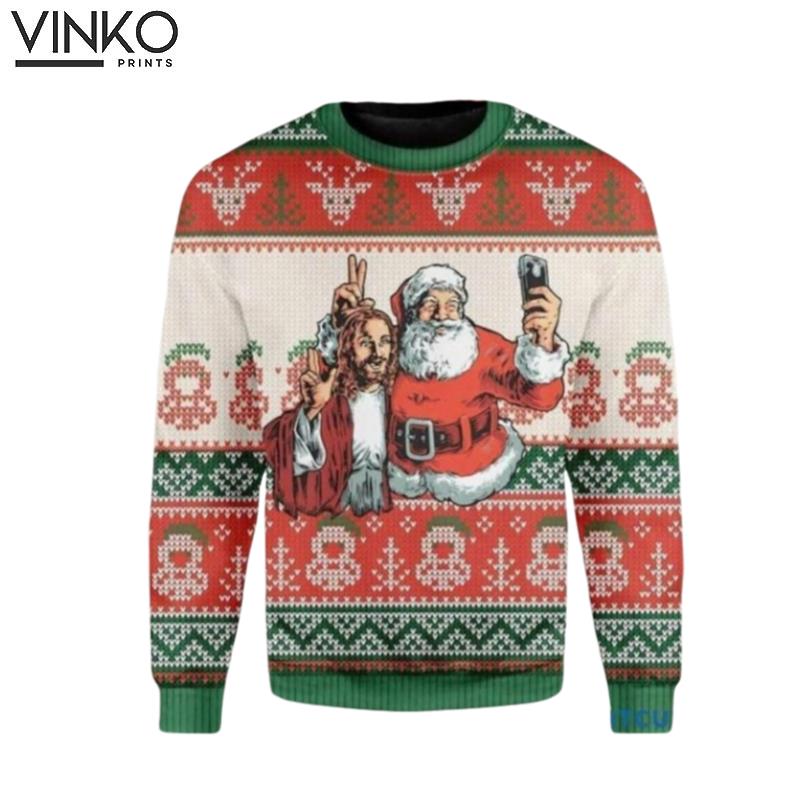 Funny Santa And Jesus Christmas 3D Ugly Christmas Sweater