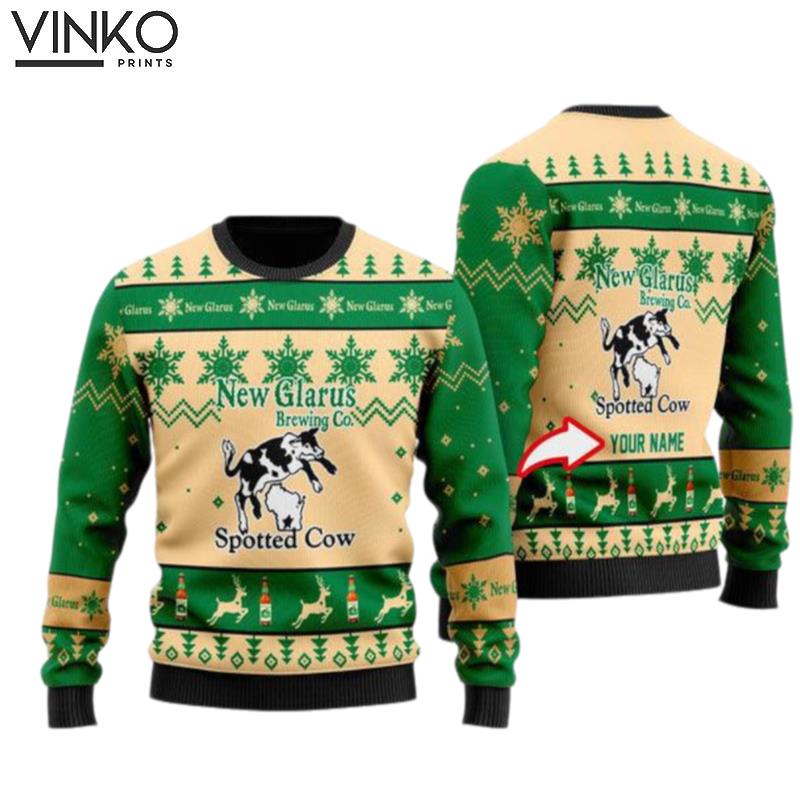 Funny Spotted Cow Beer Personalized Ugly Christmas Sweater