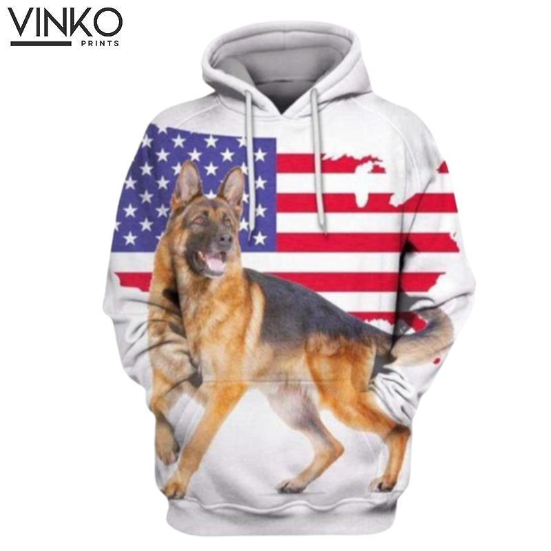 German Shepherd Dogs Under American Flag Hoodie