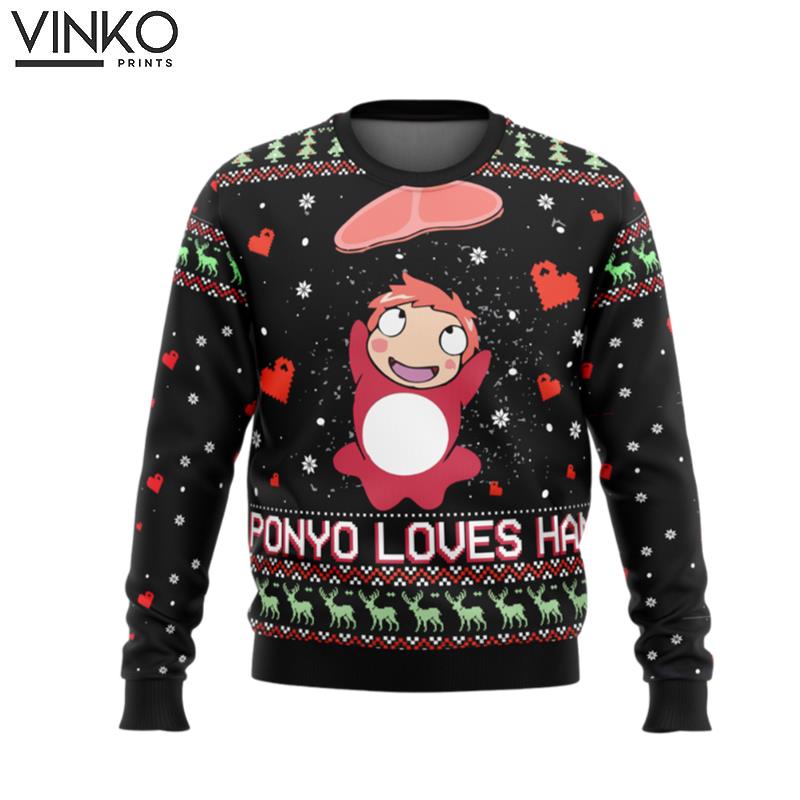 Ghibli Ponyo Loves Ham Ugly Christmas Sweater