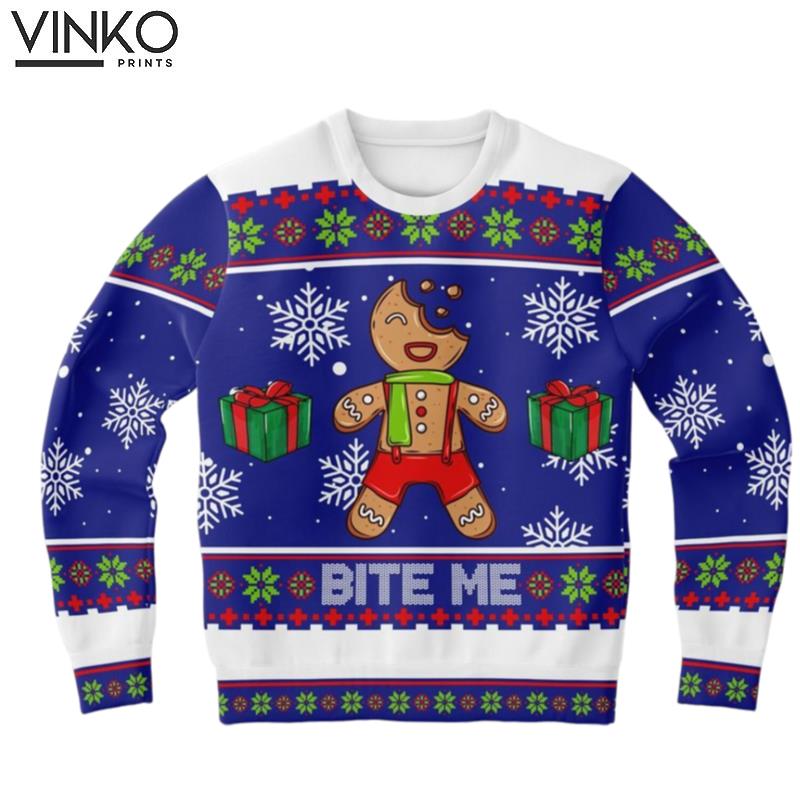 Gingerbread Man Bite Me Ugly Christmas Sweater