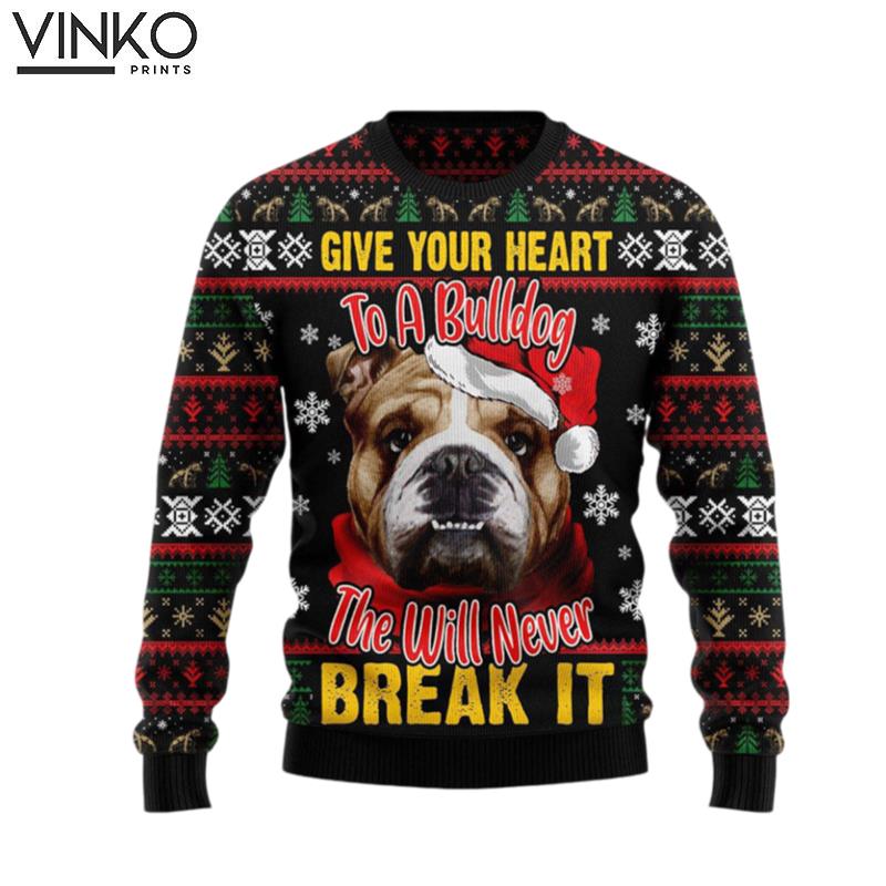 Give Your Heart Bulldog Family Gifts Ugly Christmas Sweater