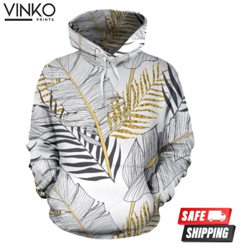 Gold Glitter Tropical Palm Leaves Hoodie