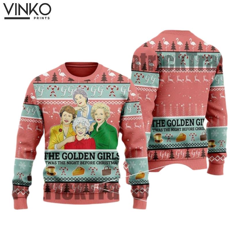 Golden Women Friends Xmas The Girl Pink Knitted Ugly Christmas Sweater