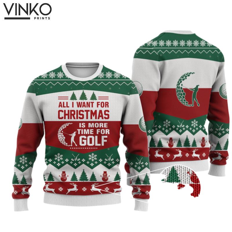 Golf All I Want For Christmas Knitted Print Noel Christmas Signature Ugly Christmas Sweater