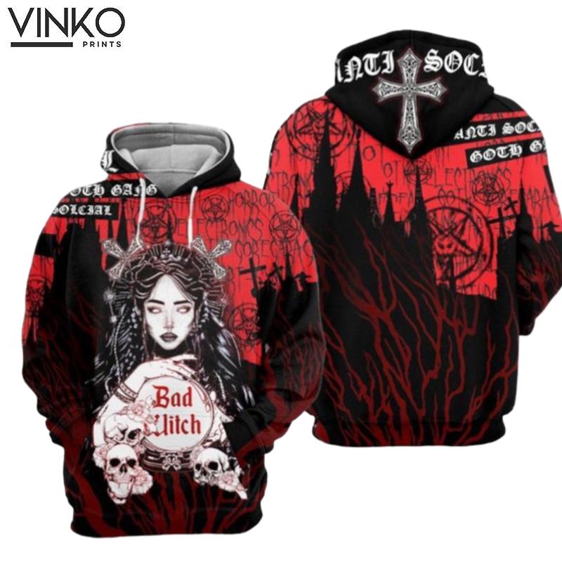 Gothic Skull Geisha Red Hoodie