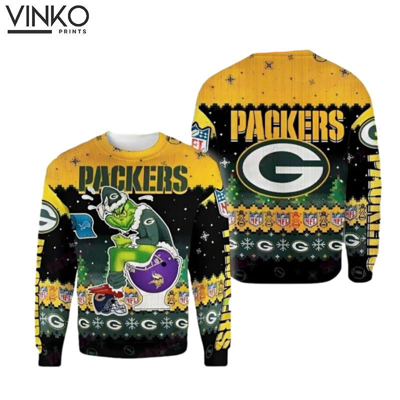 Green Bay Packer Grin Football Ugly Christmas Sweater