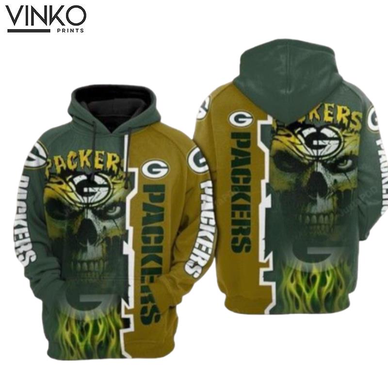 Green Bay Packers Nfl Football Skull Smoke Green Bay Packers Hoodie