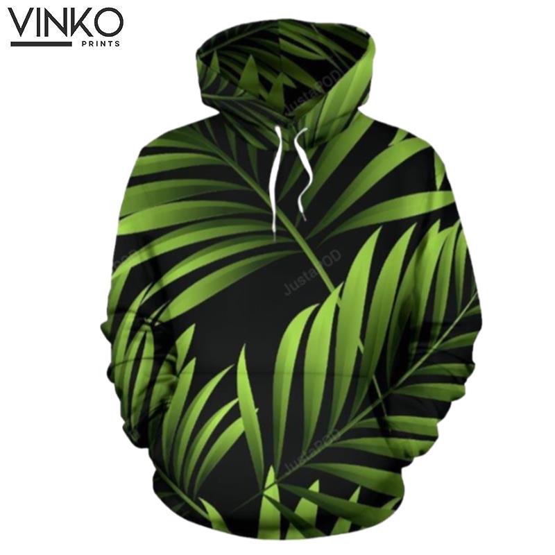 Green Neon Tropical Palm Leaves Hoodie