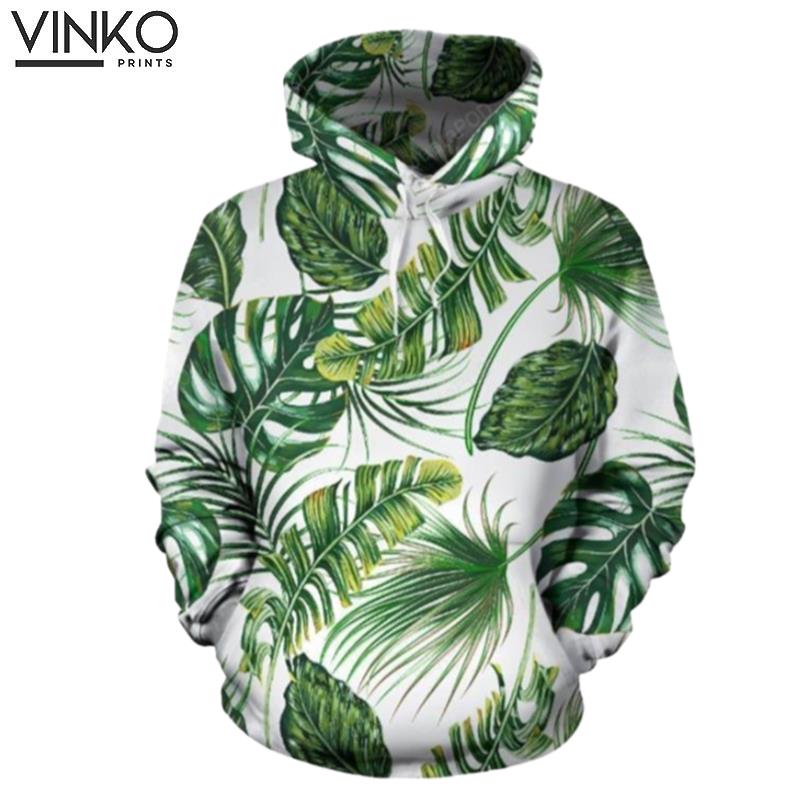 Green Pattern Tropical Palm Leaves Hoodie