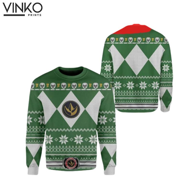 Green Power Rangers Ugly Christmas Sweater