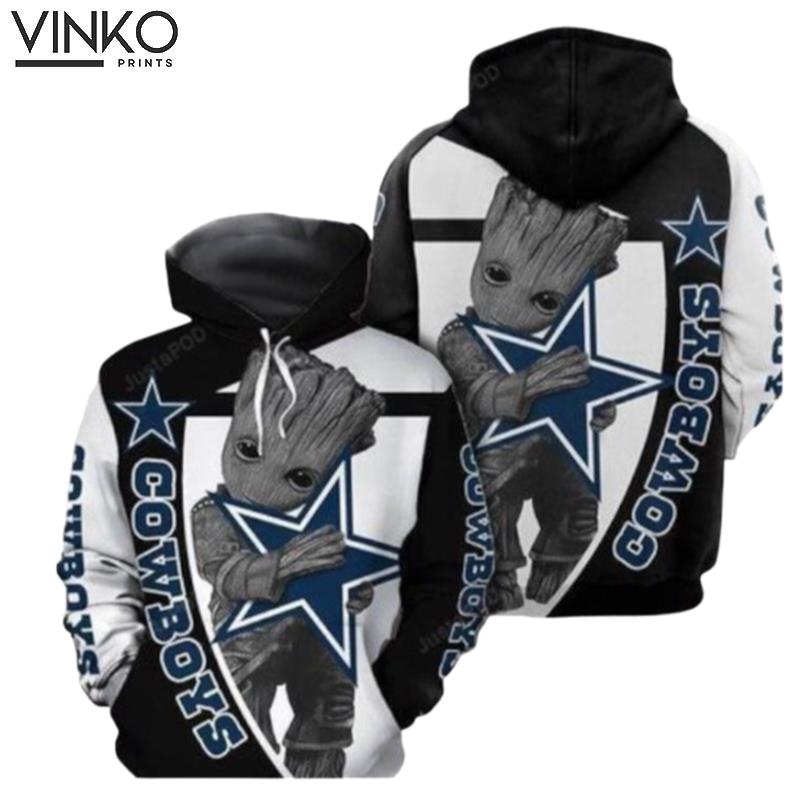 Groot Hug Dallas Cowboys Nfl Fan And Pered Custom Dallas Cowboys Graphic Hoodie