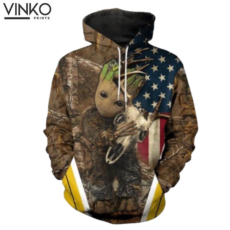 Groot Skull Deer Camo Deer Hunting Hoodie