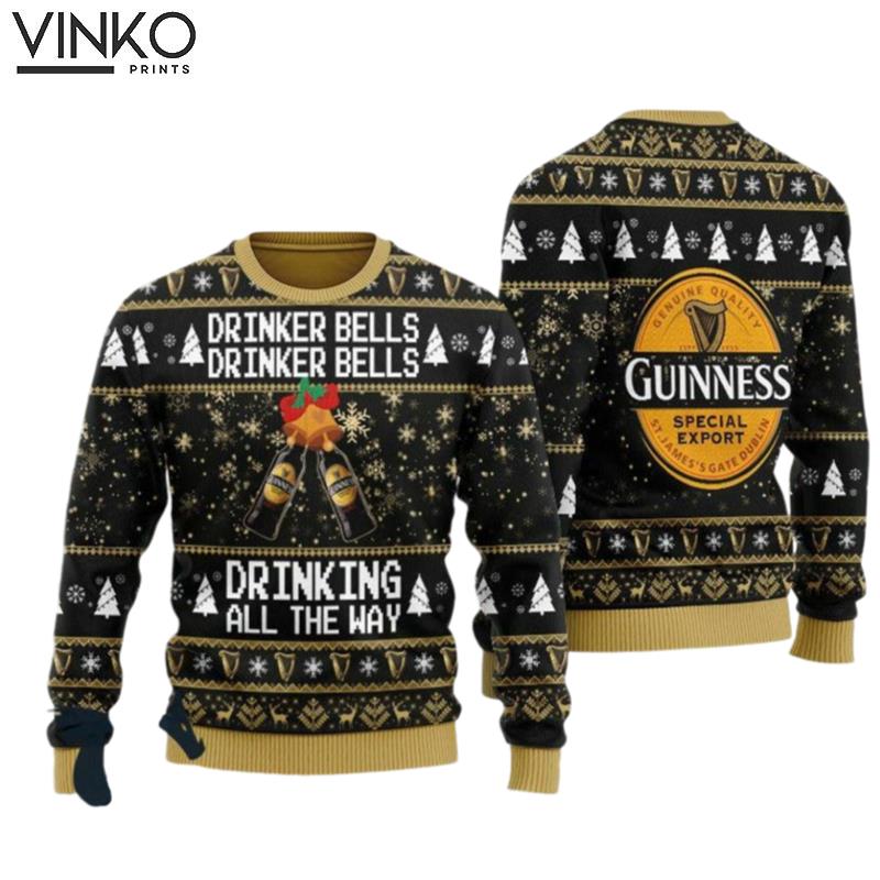 Guinness Drinker Bells Drinking All The Way Ugly Christmas Sweater