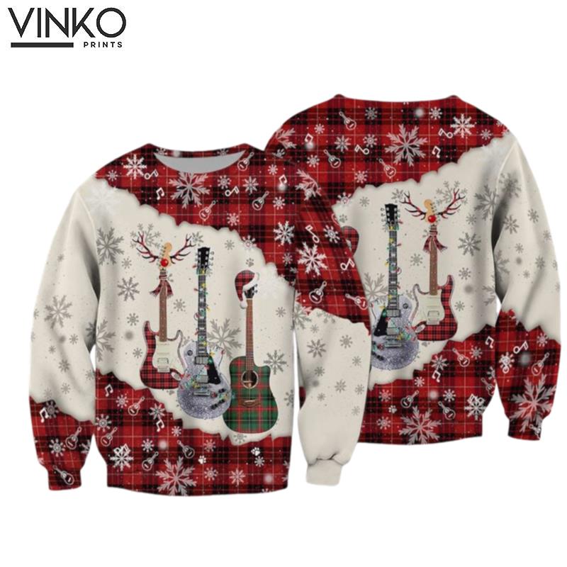 Guitar Christmas 3D for guitar lover Ugly Christmas Sweater