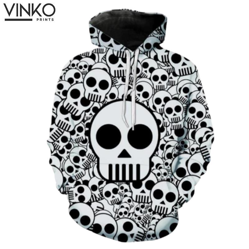 Halloween Black And White Skulls Hoodie