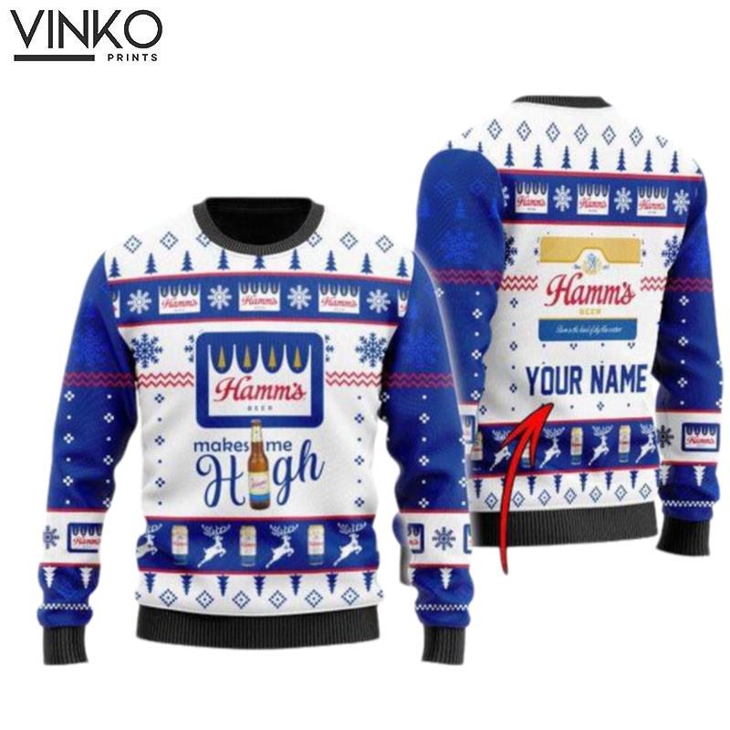 Hamm'S Beer Makes Me High Personalized Ugly Christmas Sweater