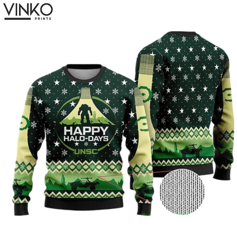 Happy HaloDays Halo Ugly All Over 3D Print Happy Family Xmas Funny Ugly Christmas Sweater