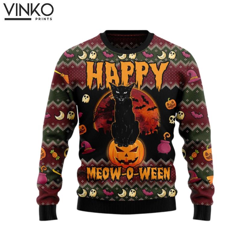 Happy Meowoween HT92908 Ugly Halloween Ugly Christmas Sweater