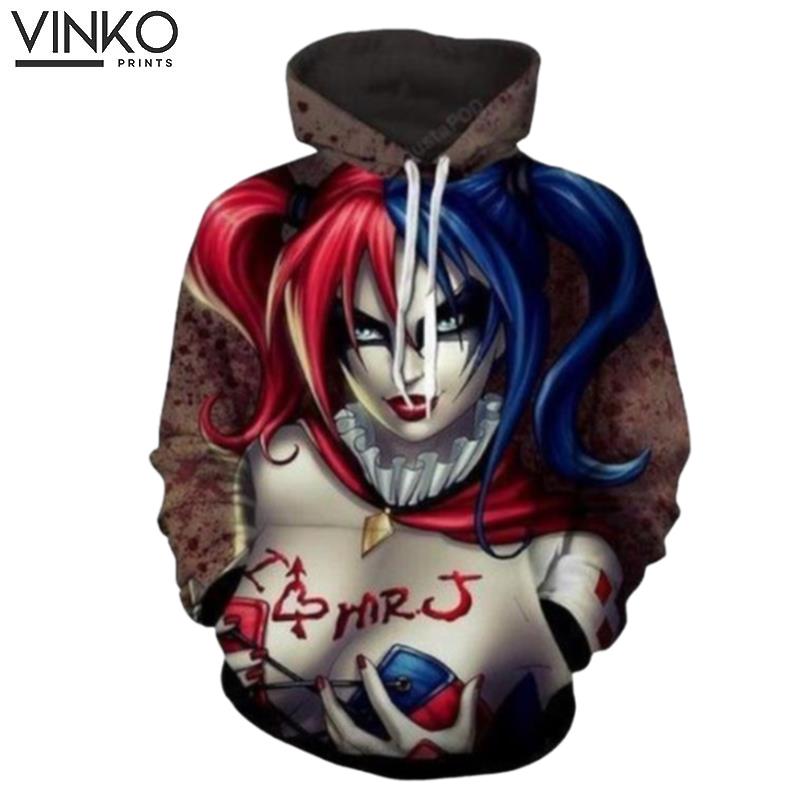 Harley Quinn I Love Mr Joker Red Tattoo Hoodie