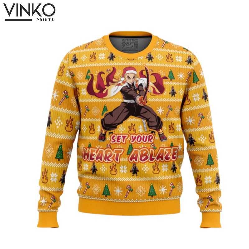 Heart Ablaze Rengoku Demon Slayer Ugly Christmas Sweater