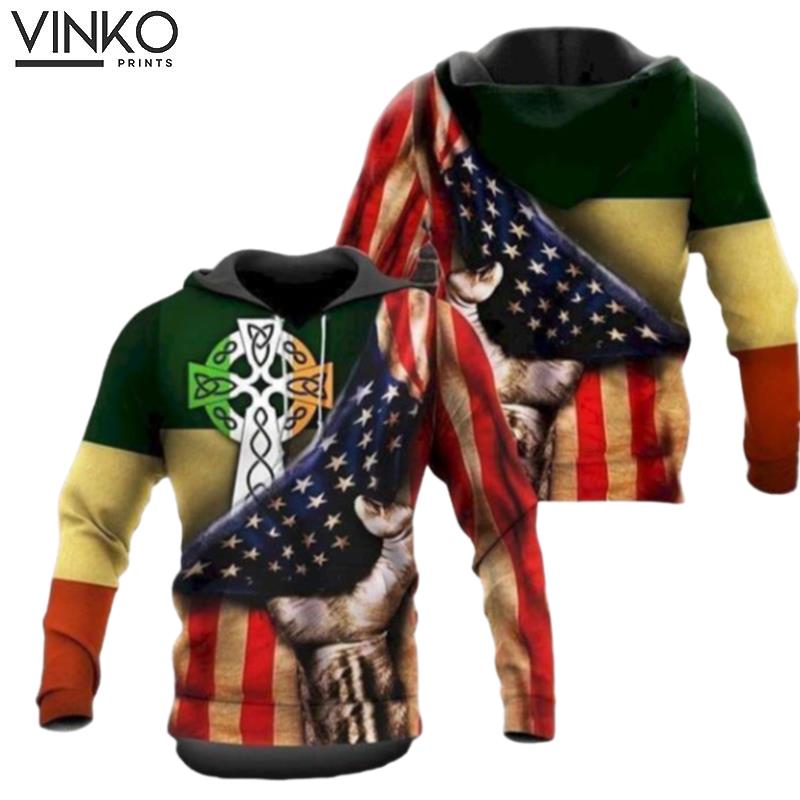 Hidden Irish Symbol Under Us Flag Hoodie