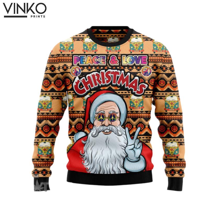 Hippie Santa Claus Peace And Love Ugly Christmas Sweater